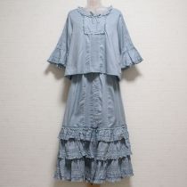 ブルーグレー勿忘草刺繍入りブラウス&ローンスカート【リサイズ】