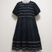 紺×グリーンチェックピコフリルワンピース
