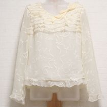 クリームリボン柄シフォンブラウス【S】