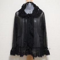 黒ドットチュールフード付きオーバーブラウス
