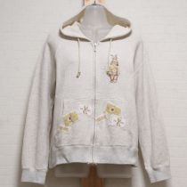 杢ベージュミミモザラビット刺繍スウェットパーカー【3(M)】