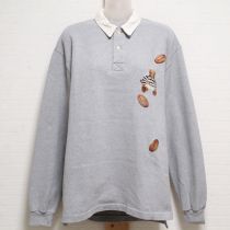グレーラグビーくま刺繍長ポロシャツ