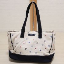 オフ白×紺マリン刺繍トートバッグポーチ付き