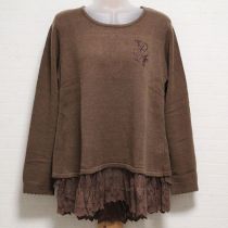 こげ茶レース使いバックシャンニットチュニック