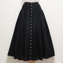 黒ピコフリルパールボタンローンスカート