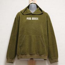 グリーン系フード付きロゴ刺繍フリースプルオーバー