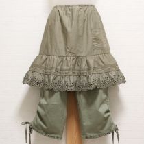 カーキ系シャーリングパンツタブリエ付き【L】