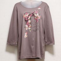 ベージュ系リボンプリント長Tシャツ【13号】