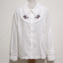 白ライラック刺繍ピコフリルブラウス【L】