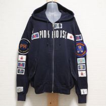 紺くまワッペン付きスウェットパーカー【L】