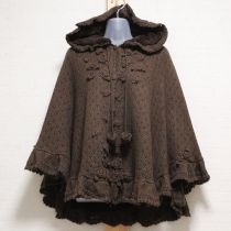 こげ茶ボア付きニットケープ