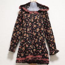 黒チェック使い苺フード付きチュニックブラウス