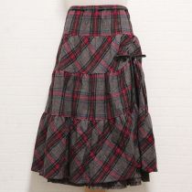 茶×赤チェックレイヤー風スカート