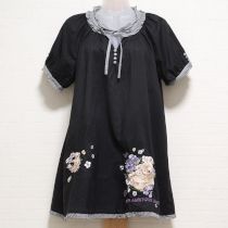 黒テディリース刺繍チュニックブラウス