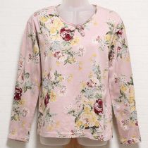ピンク薔薇ブーケプリント長Tシャツ