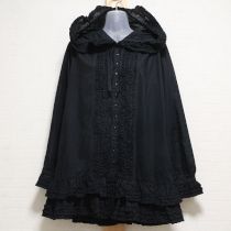 黒ピコフリルフード付きローンチュニックブラウス