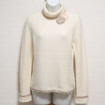 生成コサージュ付きモヘヤ混セーター【M】