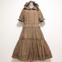 茶小薔薇プリントフード付きワンピース