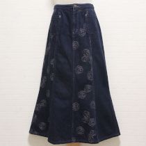 紺薔薇刺繍デニムスカート【M】
