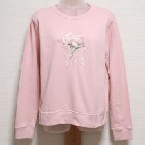ピンクチューリップとリボン刺繍トレーナー【4(L)】