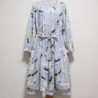 水色ブランシェローズプリントレイヤーワンピース