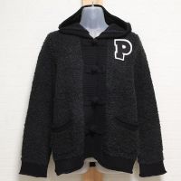 黒サガラワッペンフード付きニットカーディガン