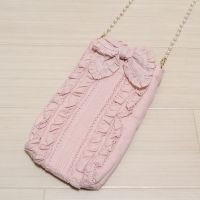ピンクローンフリルスマホポシェット