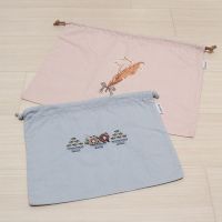 ピンク鈴蘭&ブルー花刺繍巾着セット