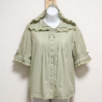 薄荷レース使いローンフード付きブラウス