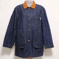 紺オーバーオールくま刺繍デニムジャケット