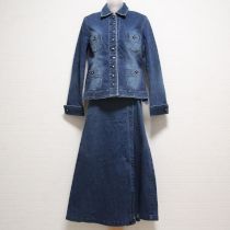 紺デニムジャケット&巻きプリーツスカート
