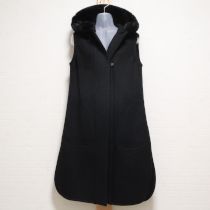 黒ブークレジャージフーディドロングジレ