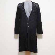 黒透かし編み麻混ロングカーディガン【4(11号)】