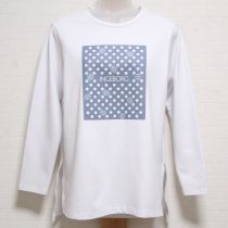 オフ白×サックスカメリアドットptロングTシャツ【3(9号)】