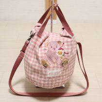 ピンクギンガムくま刺繍2WAYバケツバッグ