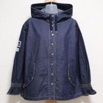 紺デニムプレッピーテディネーム使いフーディジャケット
