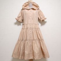 ピンク小薔薇プリントフード付きワンピース