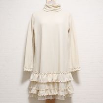 ベージュチュール使い段々フリルカットソーチュニック