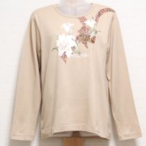ベージュゆりプリント長Tシャツ【M】