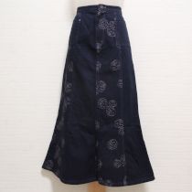 紺×ピンク薔薇刺繍デニムスカート【L】