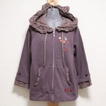 パープルチェリー刺繍スウェットパーカー【L】