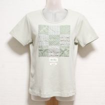 薄荷チェック×ローンパッチワークTシャツ【L】