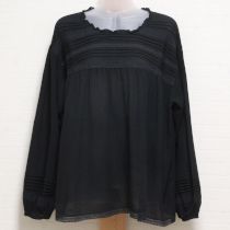 黒レース使いコットンシフォンブラウス