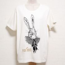 白ラビットセーラーカラー手描きプリントTシャツ【4(L)】