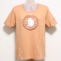 オレンジホワイトラビット刺繍アップリケTシャツ【L】