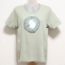 薄荷ホワイトラビット刺繍アップリケTシャツ