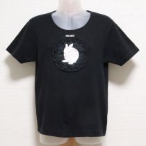 黒ホワイトラビット刺繍アップリケTシャツ