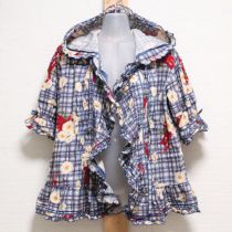 ブルー系チェックマーガレットフード付きオーバーブラウス