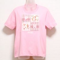 ピンク苺パッチワークTシャツ【L】