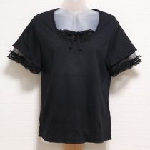 黒ドットチュール使いカットソー【4(L)】